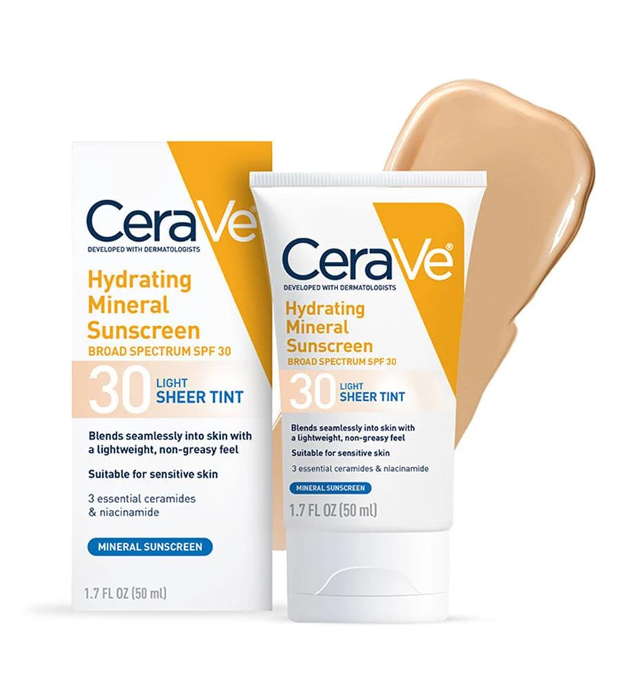 Hydrating Mineral Sunscreen SPF 30 Face Sheer Tint, Shade: Light - CERAVE